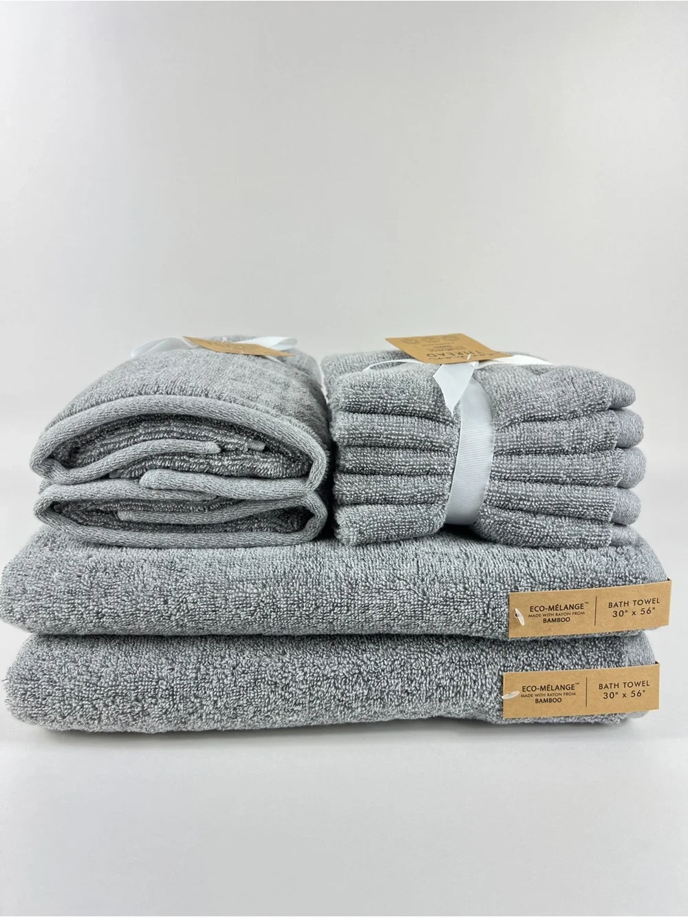 Common Thread Bamboo Bath Towel Set Medium Grey Eco Melange 9 Pc NEW